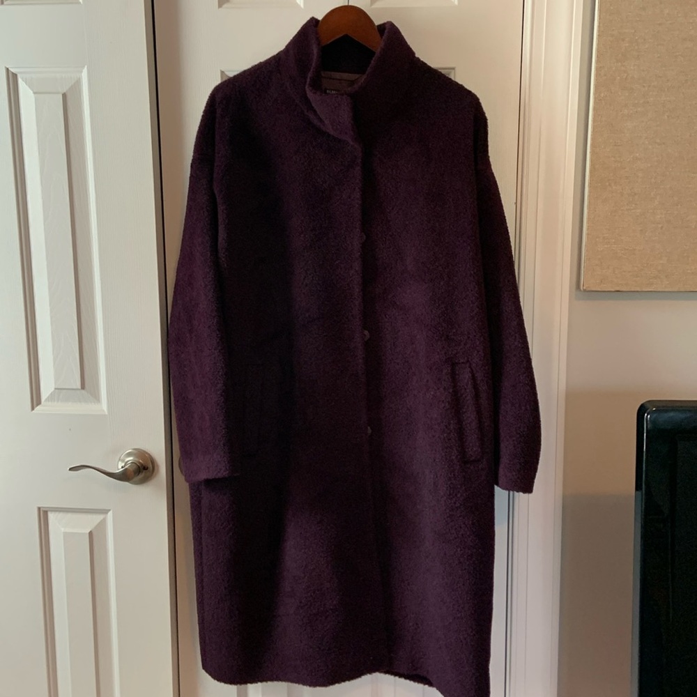 Eileen Fisher suri alpaca teddy coat sz M plum / purple